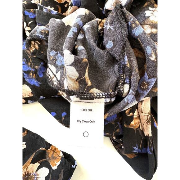 Amour Vert Floral Print Silk Blouse Top V Neck Waist Wrap Long Bell Slv - Picture 4 of 12